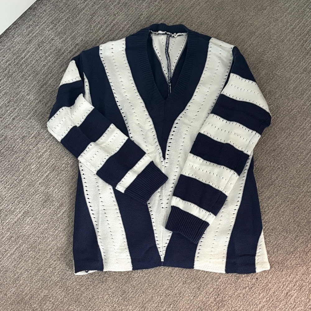 Navy and White Striped Women's Sweater NWOT